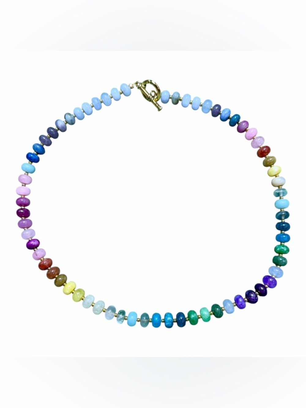 Rainbow Gemstone Opal Rondelle Beads HandStrung Candy Necklace 18ktgp Toggle - Picture 3 of 5